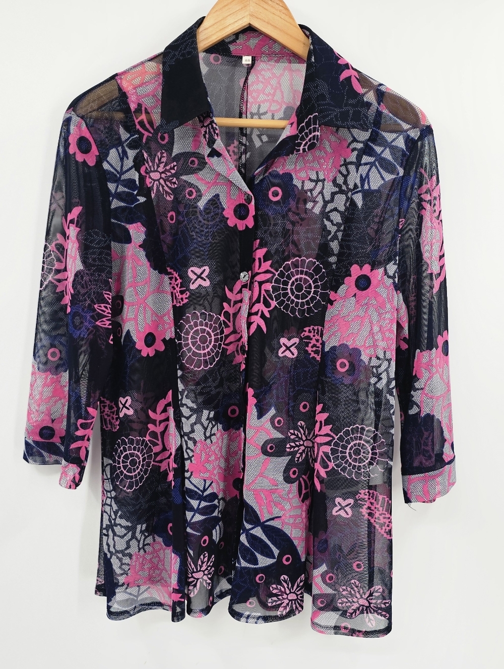 Sheer Psychedelic Black Pink Top Size XL